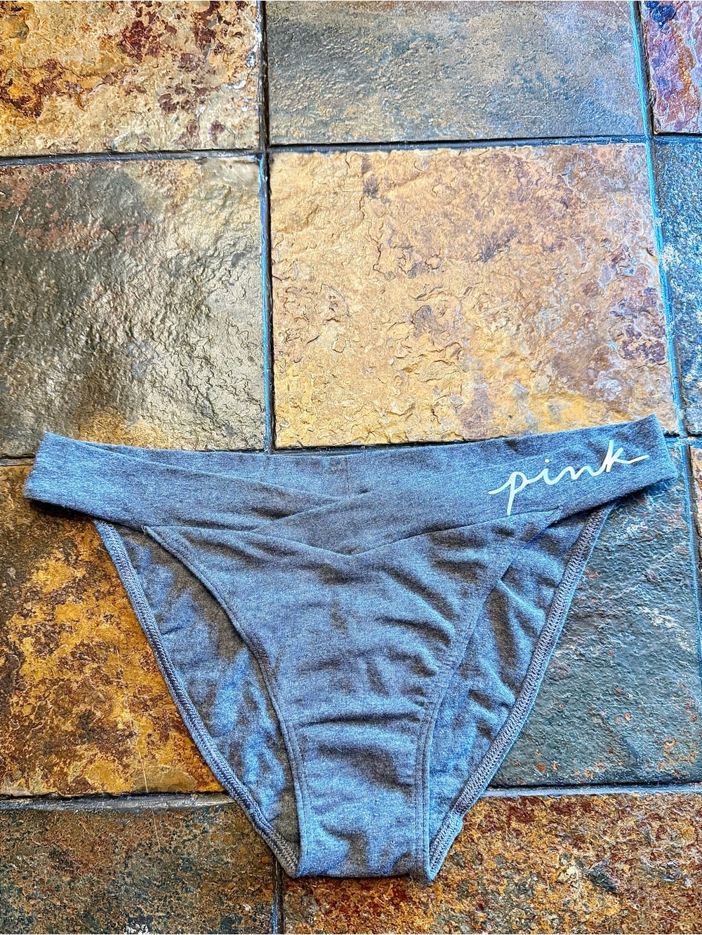 PINK Victoria's Secret Gray Bikini Panty with Pink Logo Tag